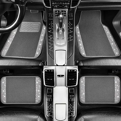 CAR PASS Bling Diamond Car Mats Shining Carpet Crystal Rhinestones Sparkly Glitter Floor Mats with Anti-Slip PVC Heel Pad Universal Fit for Automotive SUV, Sedan, Car, Van, 4pcs for Girl Women, Gray - color: Gray