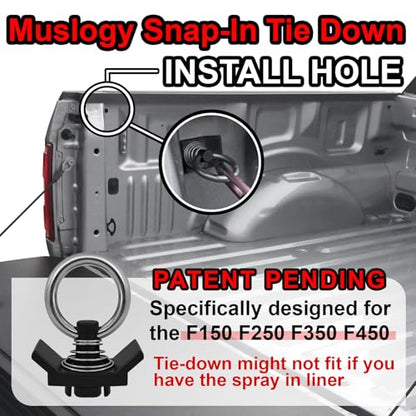 Muslogy Truck Bed Cargo Net Trunk Netting Compatible with 2015+ Ford F150 & 2017+ F250/F350/F450 (Snap-in Tie Down) Accessories, Pickup Cargo Organizer SUV Sedan Storage Net w/Heavy Duty Carabiners - style: 2015+ F150 & 2017+ F2/3/450(Snap-In Tie Down)