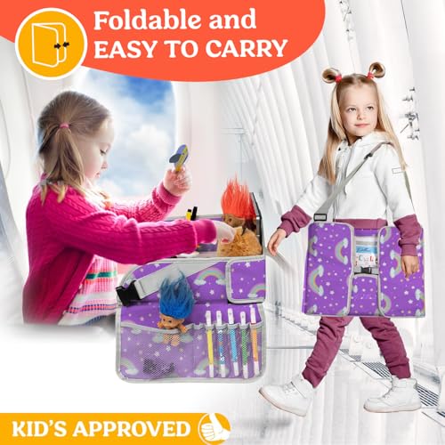 PILLANI Kids Travel Tray for Car - Car Seat Tray for Kids w/ Tablet & Cup Holder - Toddler Travel Activities for Car & Airplane - Road Trip Essentials & Must Haves - Carseat Table Roadtrip Activities - color: Rainbow