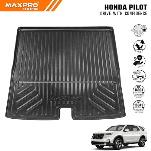 Premium MAXPRO Cargo Mat for 2023-2025 Honda Pilot All Weather Waterproof TPE Cargo Liner Custom Fit Trunk Mat Automotive Floor Mats Honda Pilot Accessories Car Mats Full Set SUV Interior Protection - size: Cargo Liner (4th Row)