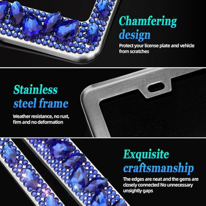 OKLPF Rhinestone Bling License Plate Frames for Women - Sparkle with Glitter Crystals & Diamond Bedazzled License Plate Cover, Fits Standard US Plates, Gift Box (Dark Blue) - color: Dark Blue, size: 2pc