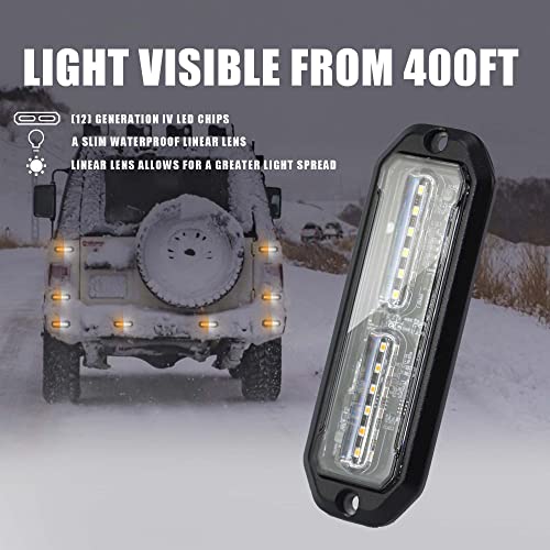 WINECO Amber/White LED Strobe Lights Kit - 8pcs 12-LED Flashing Emergency Warning Lights for Trucks, Cars and Vehicles - color: Amber White