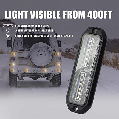 WINECO Amber/White LED Strobe Lights Kit - 8pcs 12-LED Flashing Emergency Warning Lights for Trucks, Cars and Vehicles - color: Amber White