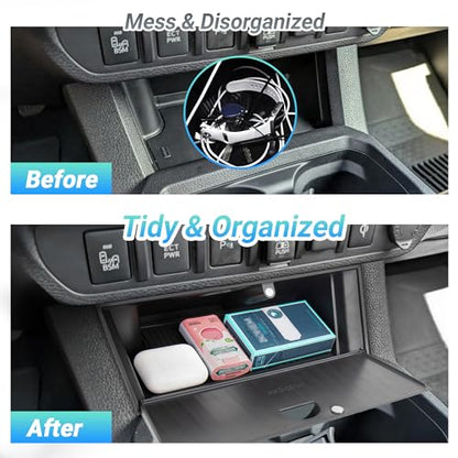 Center Console Organizer Compatible with 2016-2023 Toyota Tacoma Accessories, Insert Console Storage Box Tray (Only Fit Automatic Transmission with Wireless Charging Area)
