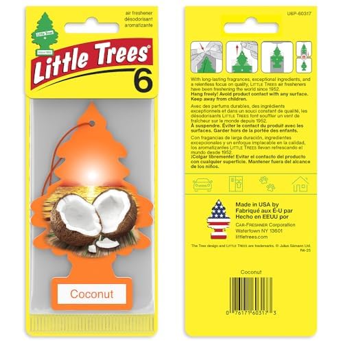 LITTLE TREES Car Air Freshener | Hanging Tree Provides Long Lasting Scent for Auto and Home | 24 Air Fresheners |Coconut - color: Coconut