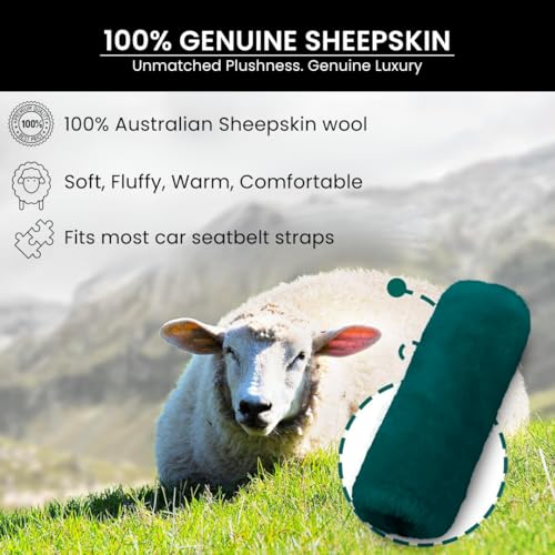 Andalus Genuine Sheepskin Car Seat Belt Cover Pad – Soft Fuzzy, Comfy Fluffy Seatbelt Covers, Shoulder Pad Neck Cushion Protector, Car Accessories for Woman, Man, Girl (Alpine Green, 2-Pack) - color: Alpine Green