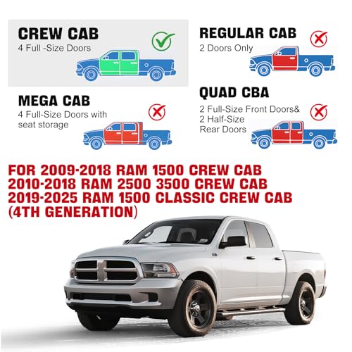 in-Channel Rain Guards for 2009-2026 Ram 1500 Classic Crew Cab, Window Deflectors Window Visors for 2010-2018 Ram 2500 & 3500 Classic Crew Cab, 2015 Ram 1500 Accessories, 4 Full-Size Doors - size: 2009-2026 Ram 1500 Classic Crew Cab