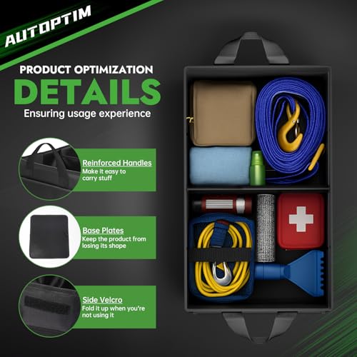 AUTOPTIM Car Trunk Organizer - 50L Collapsible Car Organizer with Non Slip Bottom for Groceries, Trunk Storage with Base Panel for SUV Sedan Van, 2 Compartments (Black, Small) - size: Small