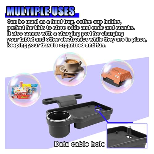 Car Cup Holder Tray, Foldable Car Backseat Organizer Food Tray for Eating, Multifunctional Detachable Headrest Drink Trays Desk for Most Vehicles Road Trips
