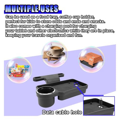 Car Cup Holder Tray, Foldable Car Backseat Organizer Food Tray for Eating, Multifunctional Detachable Headrest Drink Trays Desk for Most Vehicles Road Trips