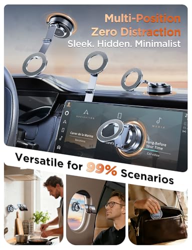 MSXTTLY Magnetic Car Phone Holder 360° Adjustable Tesla Phone Mount Foldable Car Mount 2026 Zinc-Alloy Magsafe Phone Holders for Your Car for iPhone 17 Pro Max 16 15 14 13 12 Plus, Carbon Fiber - color: Space Gray