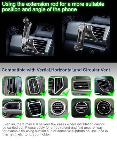 OCEANLOVE Universal Air Vent Clip Replacement for Car Phone Holder and 360°Swing Arm Extension Rod Accessories, with Diameter 0.67 in 17 mm Joint Ball for Most Car Phone Mount - color: Black(Y with Swing Rod)