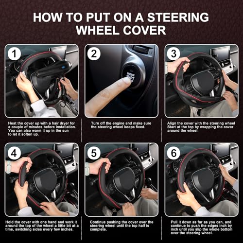 SEG Direct Steering Wheel Cover 14.5-15 inch (37-39 cm) Medium Size, Microfiber Leather, Non-Slip Comfortable Grip, Fits Cars Trucks SUVs, Black and Red - color: Black and Red, size: Standard size[14 1/2''-15'']