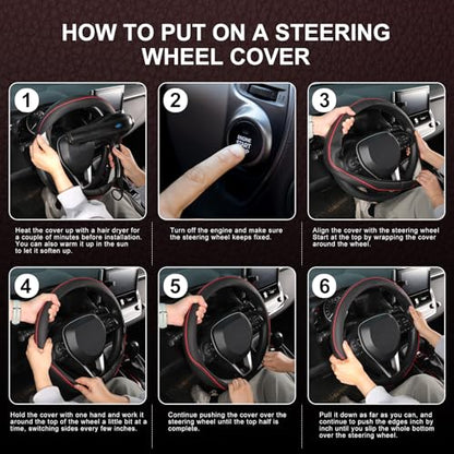 SEG Direct Steering Wheel Cover 14.5-15 inch (37-39 cm) Medium Size, Microfiber Leather, Non-Slip Comfortable Grip, Fits Cars Trucks SUVs, Black and Red - color: Black and Red, size: Standard size[14 1/2''-15'']