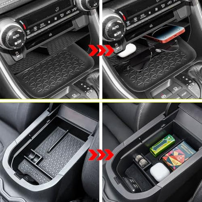 2PCS Center Console Organizer Tray and Armrest Storage Box Compatible with Toyota RAV4 2025 2024 2023 2022 2021 2020 2019 Insert Secondary Storage box Accessories - size: 2 Pieces | Center Console & Armrest Set