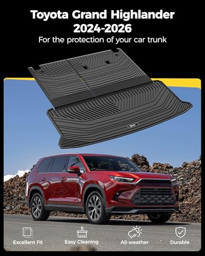 3W Cargo Liner Fit 2024 2025 2026 Toyota Grand Highlander 7 Seat with Subwoofer(Include Hybrid), Trunk Mat and Seat Back Covers TPE All Weather(Not for Hybrid MAX Model) - style: 2. Grand Highlander|24-26|Trunk Mats Set