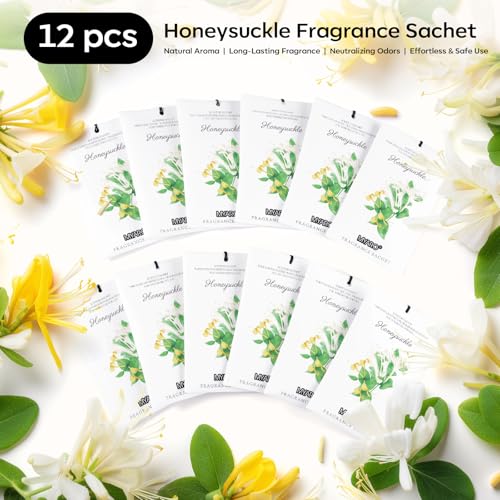 MYARO 12 Packs Honeysuckle Scented Sachets for Drawer and Closet, Long Lasting Air Freshener Fresh Scents Potpourri Bags Home Fragrance for Room Car Small Space - color: Honeysuckle
