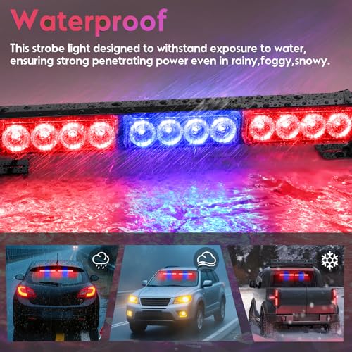 Red and Blue Emergency Police Lights For Vehicle LED Strobe Cop Light Bar For Directional Warning Vehicles Trucks 23 Flash Patterns 2pcs 12.8 inch Wireless Remote Control - color: Red Blue
