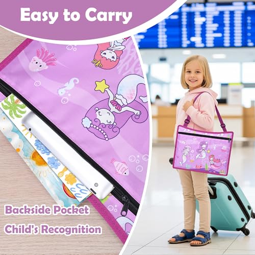 Kids Travel Tray for Toddler Carseat, Road Trip Activities Essentials, Kids Lap Desk Tray with Tablet Holder Stand and Dry Erase Board, Mermaid - color: Mermaid