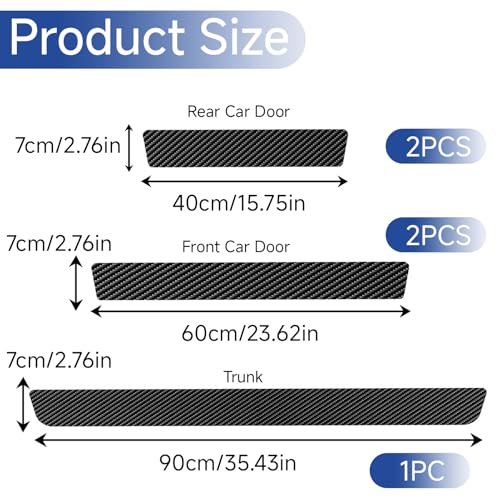 5PCS Car Door Sill Protector, Anti-Scratch Waterproof Carbon Fiber Door Sill Protectors，Universal Vehicle Interior Accessories Auto Threshold Protection for Car Truck SUV (Black, Width 2.76")