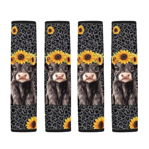 UNICEU Blake Leopard Highland Cow Auto Seat Belt Cover 2 Piece Set Cheetah Car Accessory Anti Slip Automotive Seatbelt Shoulder Pads for Women Men - color: Blake Leopard Highland Cow