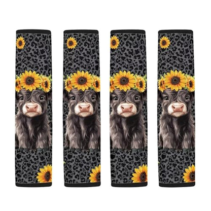 UNICEU Blake Leopard Highland Cow Auto Seat Belt Cover 2 Piece Set Cheetah Car Accessory Anti Slip Automotive Seatbelt Shoulder Pads for Women Men - color: Blake Leopard Highland Cow