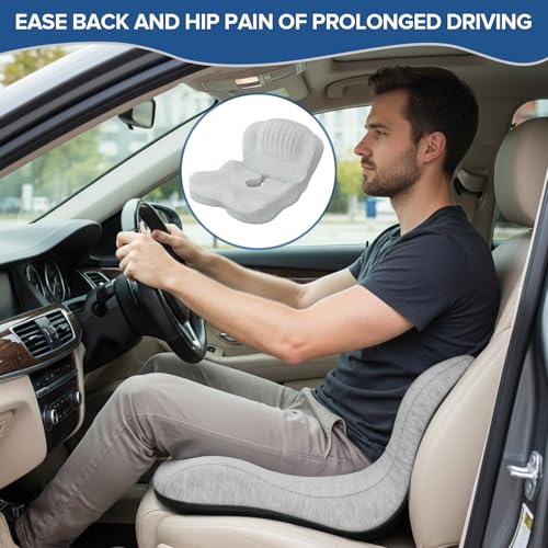 Urban Deco Memory Foam Seat Cushion, Office Chair Seat Cushion with L-Shaped Design, Ergonomic Back and Seat Pad Cushion for Car, Driving, Office, Grey - color: Grey