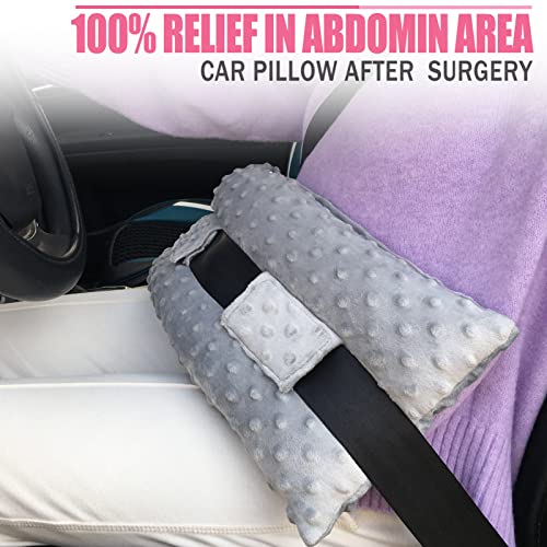Hysterectomy Seatbelt Pillow Post Abdominal Surgery Myomectomy Pillows with Pocket for Ice/Hot Packs Breast Reduction Belly Incision Tummy Tuck C-Section Recovery Patients Gifts Minky Dot Light Gray - color: Minky Dot Light Gray