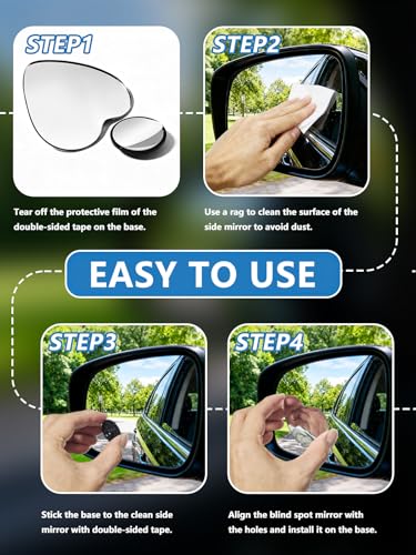 2Pcs Heart Shaped Blind Spot Mirrors for Cars, HD Glass Frameless Convex Side Mirror Blindspot, Universal Fit Stick-On Wide Angle Rear View Mirrors for SUVs, Trucks and RVs