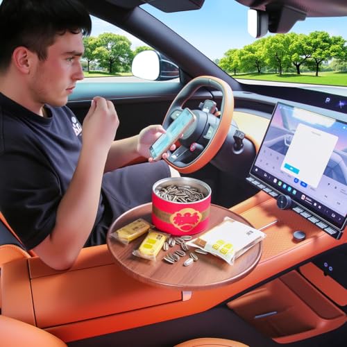 Car Tray & Car Desk for Laptop with 360° Rotating Wooden Car Laptop Mount Car Table Car Food Tray – Universal Steering Wheel Table for Tesla Model Y/3/S, Ford F-150 Explorer & Most Vehicles - size: Center Consoles Car Tray