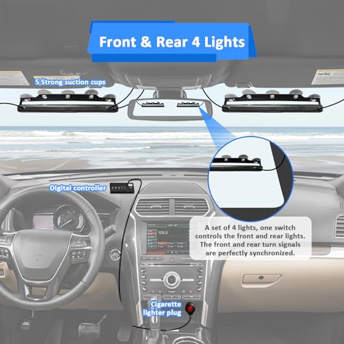Wsays 4Pcs 16 LED 2''x 14'' White Amber Dash Strobe Light w/Controller and Wiring Harness and Suction Cup Windshield Interior Warning Light Bar Compatible with Trucks Pickup SUV Boat Vehicle