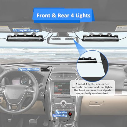 Wsays 4Pcs 16 LED 2''x 14'' White Amber Dash Strobe Light w/Controller and Wiring Harness and Suction Cup Windshield Interior Warning Light Bar Compatible with Trucks Pickup SUV Boat Vehicle