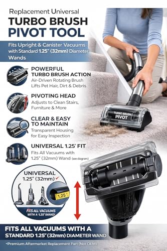Replacement Universal Turbo Brush Pivot Tool for Upright Vacuums or Canister Vacuums – Cleans Pet Hair & Stair Brush Attachment – Fits Any Vacuum Cleaner that uses standard 1.25" (32mm) diameter wand