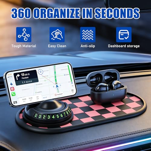 Mobile Phone Bracket Anti-Slip Mat,Multifunction Car Dashboard Mat with Temporary Parking Number,360° Rotating Adjustable Phone Holder,Universal Fit Anti-Slip Mat,PVC (Style A) - color: Style A