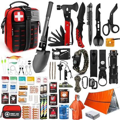 Survival First Aid Kit, 190 Pcs Survival Gear and Medical Supplies, Military IFAK EMT Molle Tactical Pouch for Outdoor, Camping, Hiking, Car, Vehicles and More - color: Red