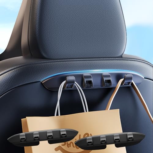2 Pack Car Seat Hooks for Tesla Model 3(Highland) Model Y(Juniper) Accessories 2026 2025 2024 2023 2022 2021, Foldable Car Seat Headrest Hooks for Purses Bags Hang Grocery Seat Back Organizer - color: Glossy Black