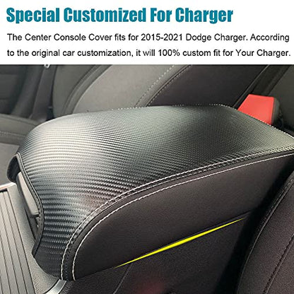 LEXLEY Armrest Box Cover Center Console Pad Waterproof Anti-Scratch Leather Protector Covers For Dodge Charger 2011-2023/Chrysler 300 2015-2022-Carbon fiber - color: Carbon fiber