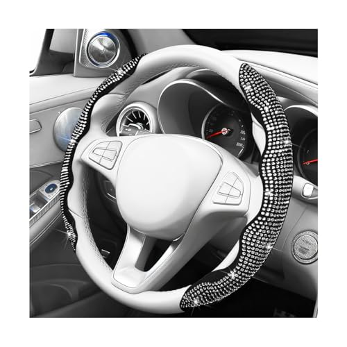 Bling Car Steering Wheel Cover, Rhinestones Non-Slip 15 Inches Vehicle Wheel Cover, Diamond Sparkling Steering Protector for Women Girls, Universal Automotive Accessories (White) - color: White