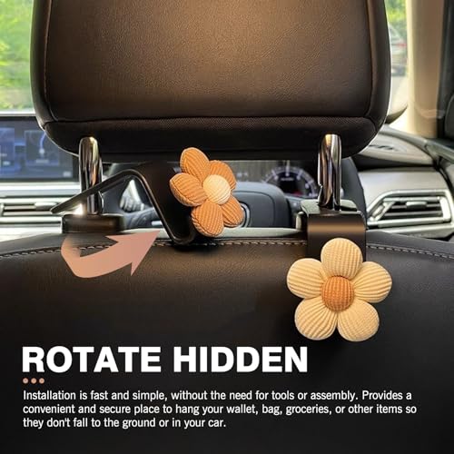 Downhill 2 PCS Car Headrest Hooks, Cute Flower Car Seat Storage Hook, Portable Car Seat Storage Hooks, Universal Car Seat Accessory, Suitable for Wallets and Bag Outer Covers (Beige)