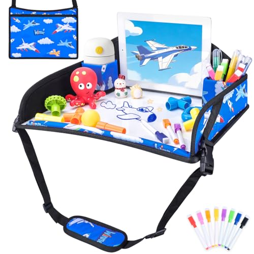 COOLBEBE Kids Travel Tray for Toddler Car Seat, Travel Tray for Airplane, Toddler Car Seat Lap Tray, Carseat Table Tray for Kids Travel Activities (Blue Plane) - color: Blue Plane