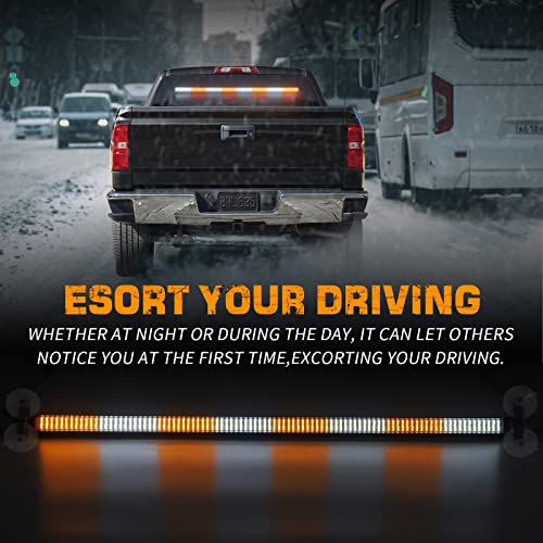 XRIDONSEN 35 inch Traffic Advisor Light Bar 144 LED Amber White Emergency Warning Flashing Safety Interior Windshield strobe lights w/Directional Arrow for Construction Vehicles Snow plow Trucks - color: Amber/White