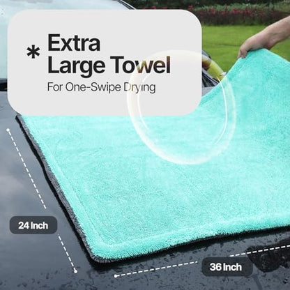 Crystal Clean 1300GSM Microfiber Towels for Cars – XL Drying Towel with Double Twisted Loop, Professional Detailing Towel Car Detailers - Quick Dry, Paint Safe & Swirl-Free (Grey+Green) - color: Grey+green