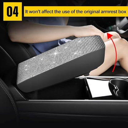 AOMSAZTO Bling Crystal Diamond Console Covers for 2011-2019 Ford Explorer Leather Armrest Covers - color: Bling