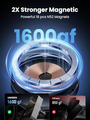 UGREEN Qi2 Wireless Car Charger, 15W Fast Charging Strong Magnetic Car Phone Holder with LED Light for iPhone 17/16/15/14/13/12 Series Car Accessories