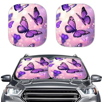 AFPANQZ Galaxy Butterflies Print Sun Shade Universal Fit Windshield Sunshade Car Trucks SUV Windshields Folding Sun Visor Folding Travel Women Teens Sun Block Car Front Window Visors, Black Purple - color: 0-Butterfly Galaxy
