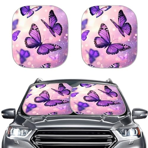 AFPANQZ Galaxy Butterflies Print Sun Shade Universal Fit Windshield Sunshade Car Trucks SUV Windshields Folding Sun Visor Folding Travel Women Teens Sun Block Car Front Window Visors, Black Purple - color: 0-Butterfly Galaxy