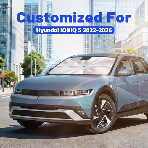 Car Windshield Sun Shade for Hyundai IONIQ 5 2022-2026 –[Reflective Coated Fabric] Sunshade Umbrella for Front Window, Car Shades Sun Visor Keep Car Cool and Protects Interior, 1:1 Exact Fit - size: For Hyundai IONIQ 5 2022-2026