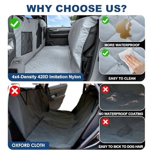 Dog Car Seat Cover for Back Seat - Waterproof Pet Hammock with Embedded Insert Door Protectors (XLarge for Crew Cab Truck with Fold‑Up Seat) - size: Xlarge for Crew Cab Truck With Fold‑up Seat