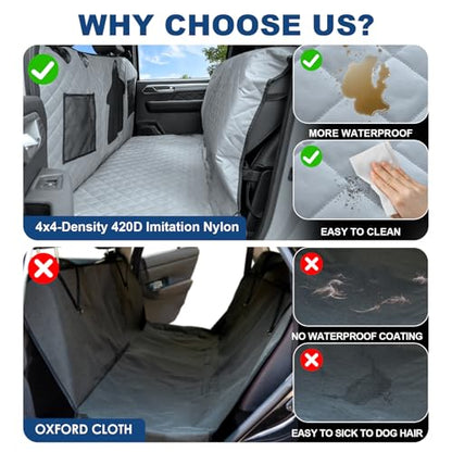 Dog Car Seat Cover for Back Seat - Waterproof Pet Hammock with Embedded Insert Door Protectors (XLarge for Crew Cab Truck with Fold‑Up Seat) - size: Xlarge for Crew Cab Truck With Fold‑up Seat