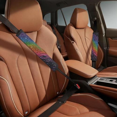 Rainbow Steering Wheel Cover Elastic Non-Slip Car Steering Wheel Covers with Seat Belt Shoulder Pad for Women Men - color: Rainbow